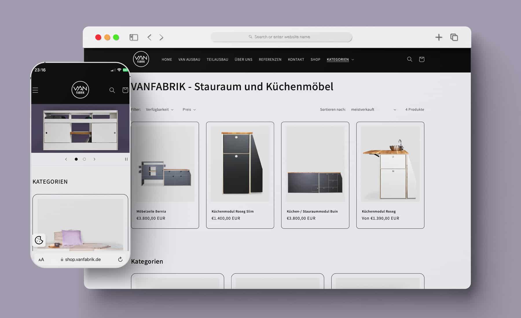 Van Fabrik Webshop und Produktbilder